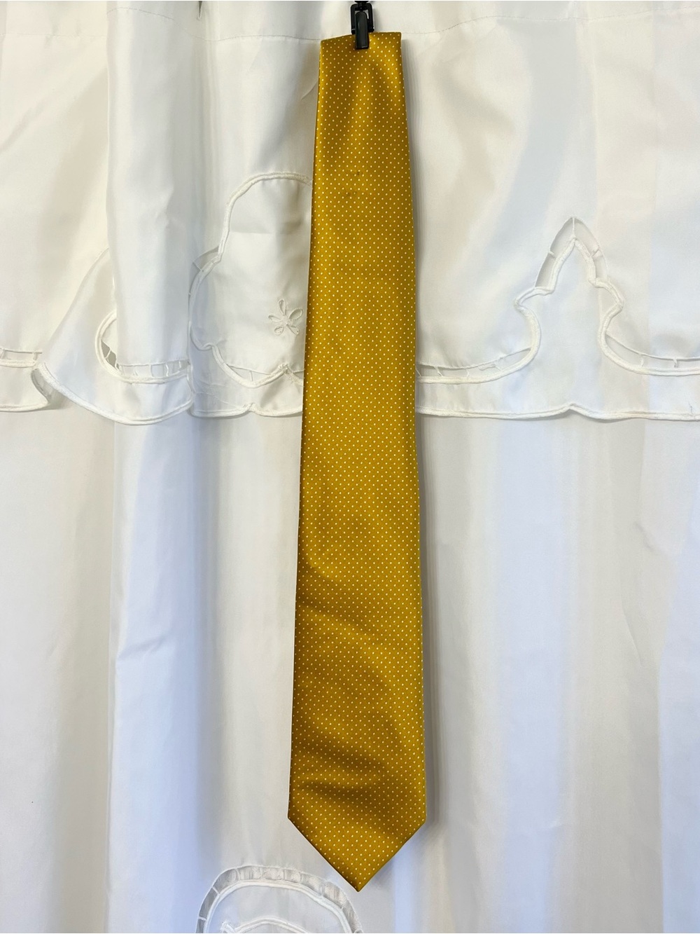 Brioni 100% Silk Tie Mustard Gold White Polka Dot Handmade Italy Necktie